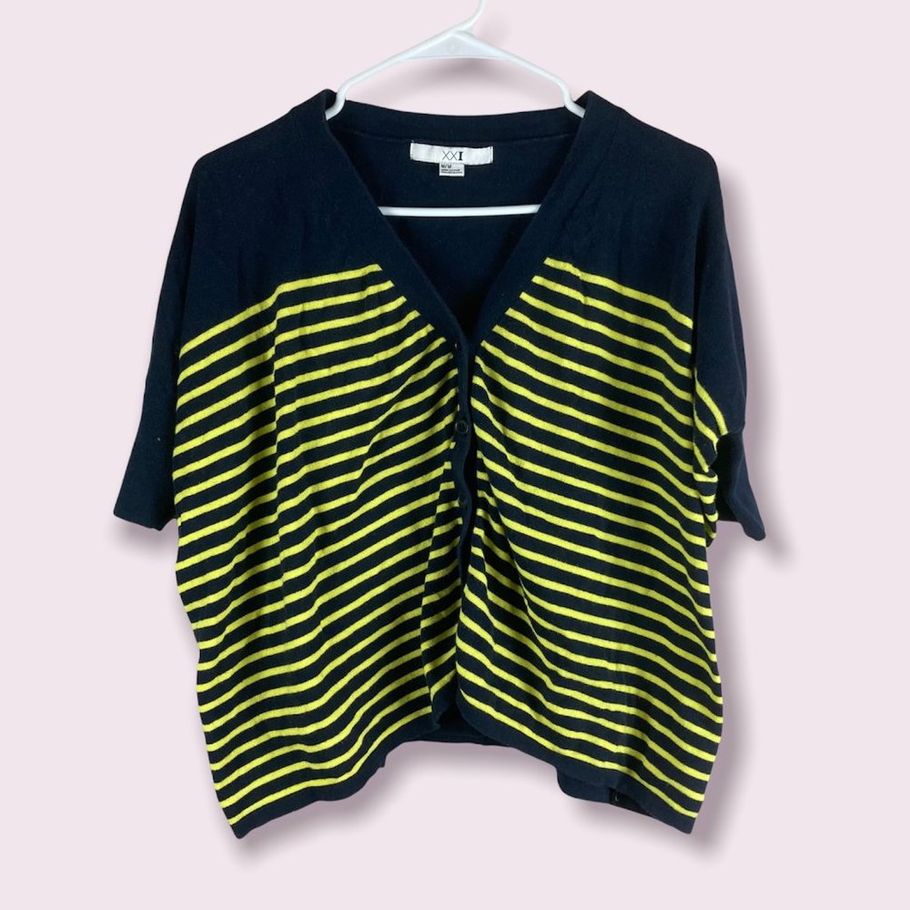 Forever 21 Striped Buttoned Cardigan - M